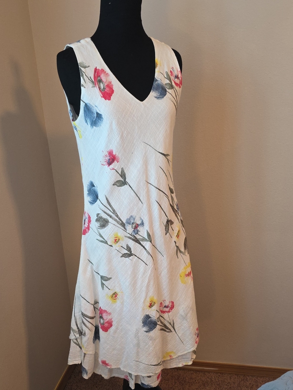 CHARLIE B White Midi Dress with Pink, Blue & Yellow Floral Print